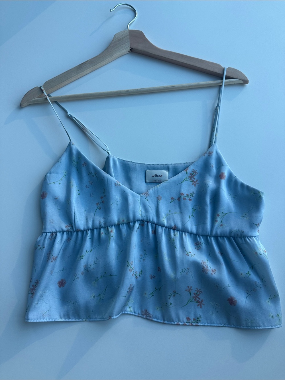Wilfred Light Blue Floral Spaghetti-Strap Satin Cami